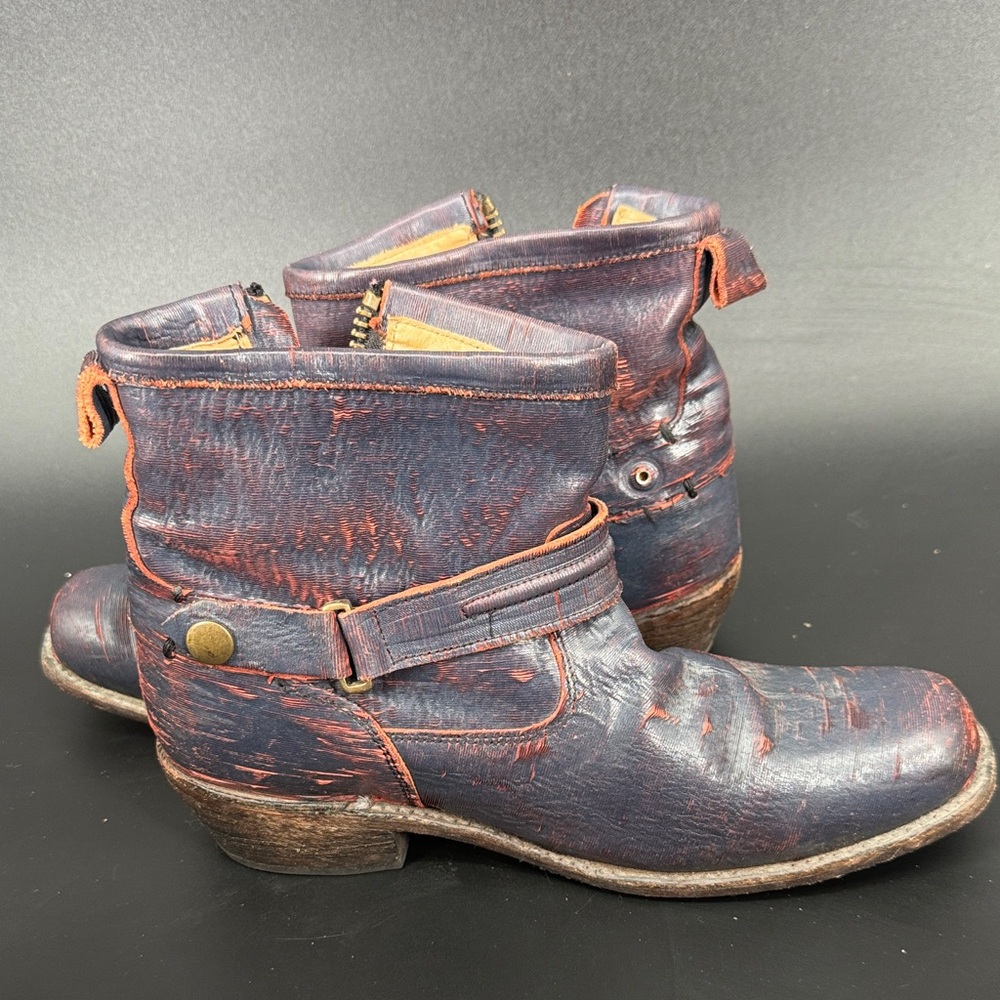 Bed Stu Distressed Navy Leather Ankle Boots